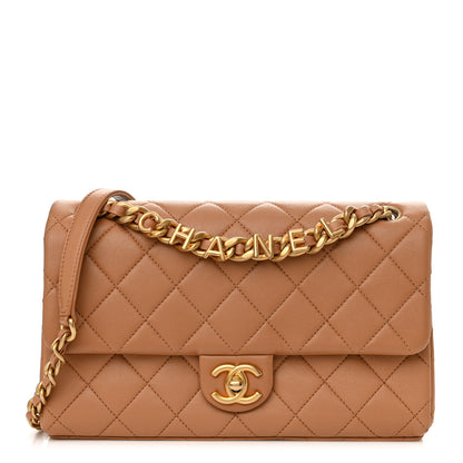 Chanel Lambskin Quilted Chaine Lettre Flap Brown 1 of 11
