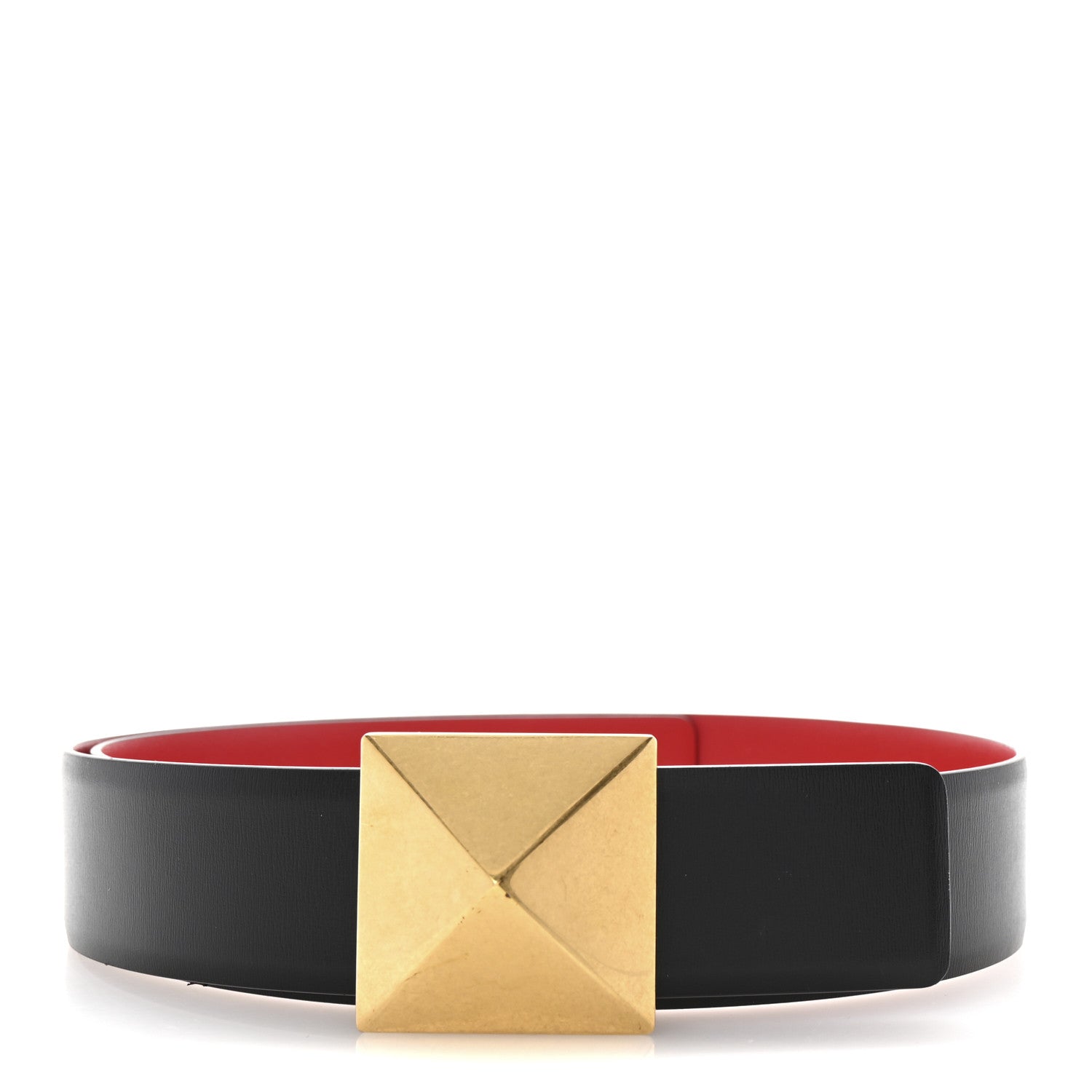 Valentino Garavani Glossy Calfskin One Stud Reversible Belt 85 34 Black Pure Red 1 of 6