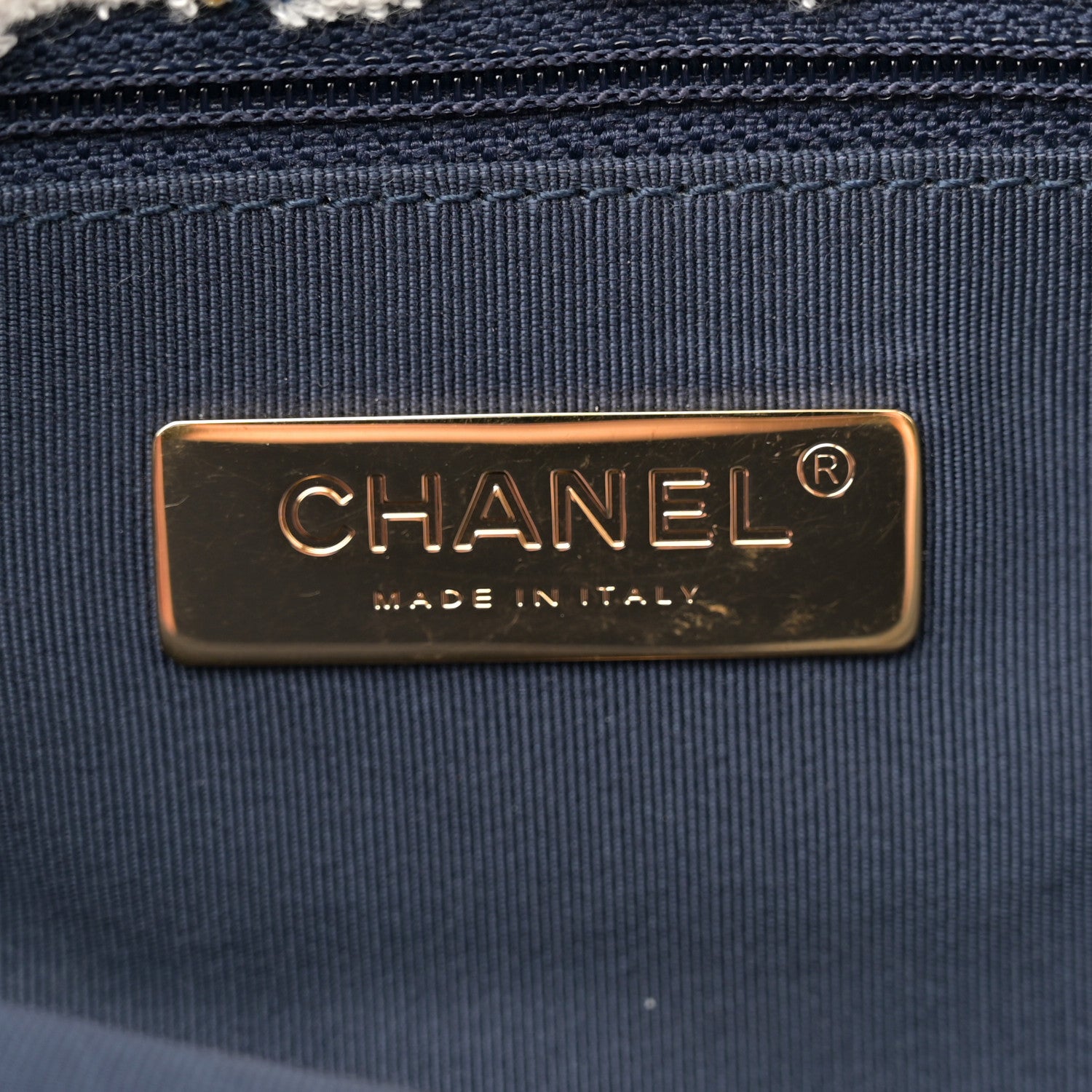 Chanel Tweed Quilted Medium Chanel 19 Flap Ecru Navy Blue Multicolor 6 of 10