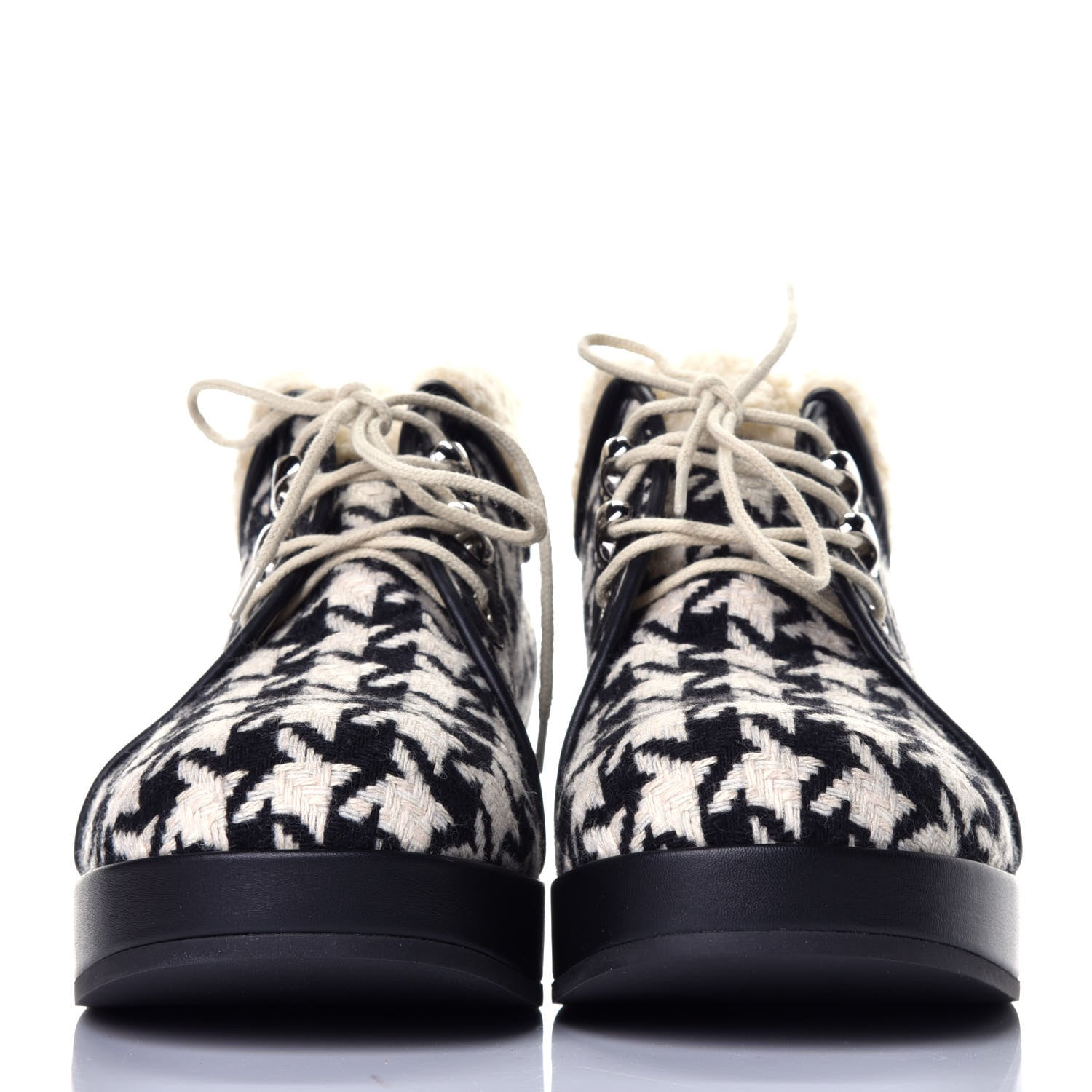 Gucci Optical Tweed Faux Shearling Houndstooth Victor Lace Up Ankle Boots 38 White Black 2 of 8