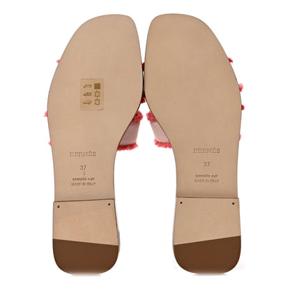 Hermes Calfskin Canvas Oran Sandals 37 5 of 8