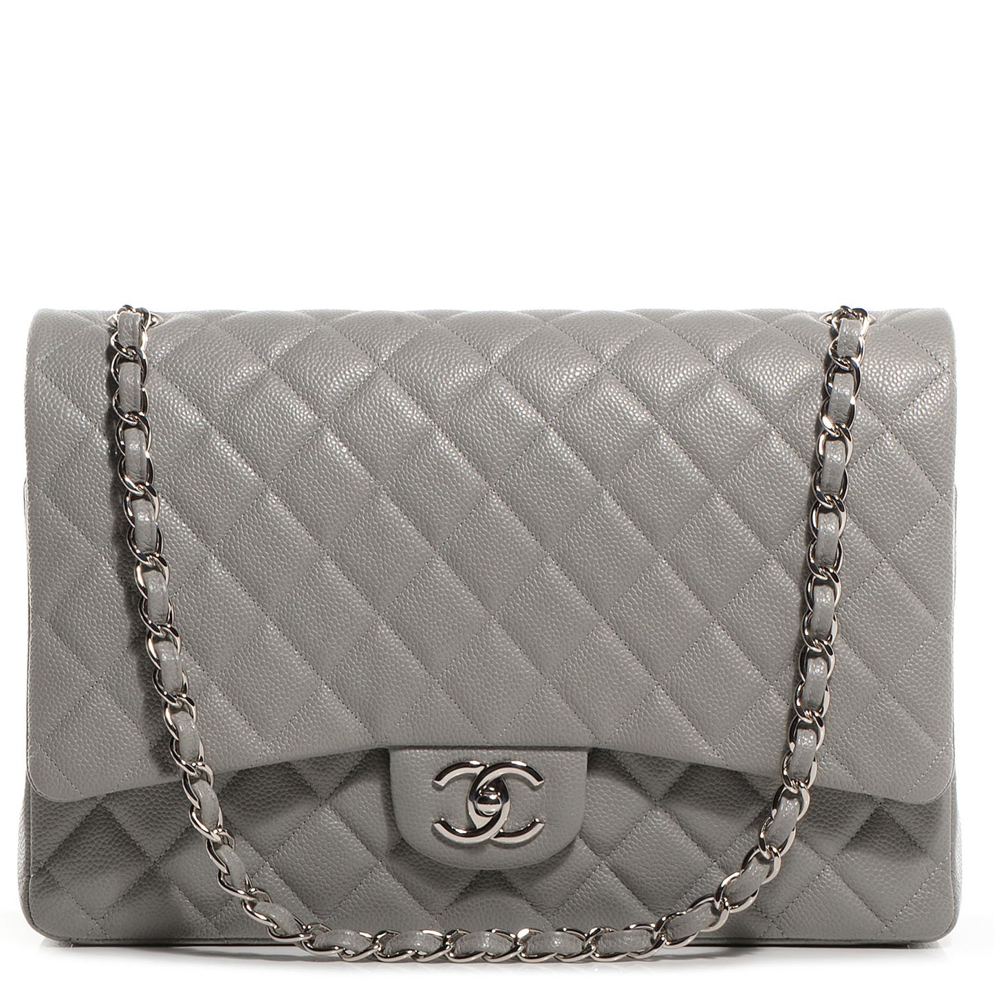 Caviar Maxi Double Flap Light Grey