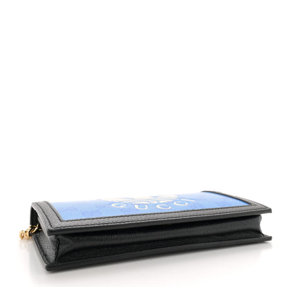 Gucci X ADIDAS Monogram Textured Dollar Calfskin Trefoil Embossed Wallet On Chain Blue 4 of 11