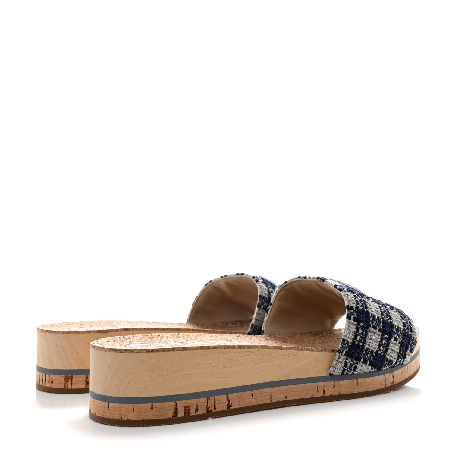 Chanel Tweed Mixed Fibers Cork CC Mule Sandal 40 Navy Blue White Blue 4 of 7