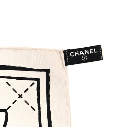 Chanel Silk Twill Square Scarf Hair Tie White Black 3 of 3