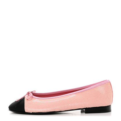 Chanel Sequin Grosgrain Cap Toe Ballerina Flats 38.5 Pink Black 1 of 8