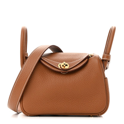 Hermes Taurillon Clemence Mini Lindy 20 Gold 1 of 11