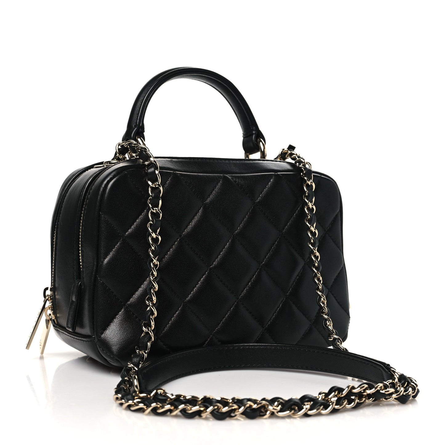 Lambskin Quilted Small Trendy CC Bowling Bag Black