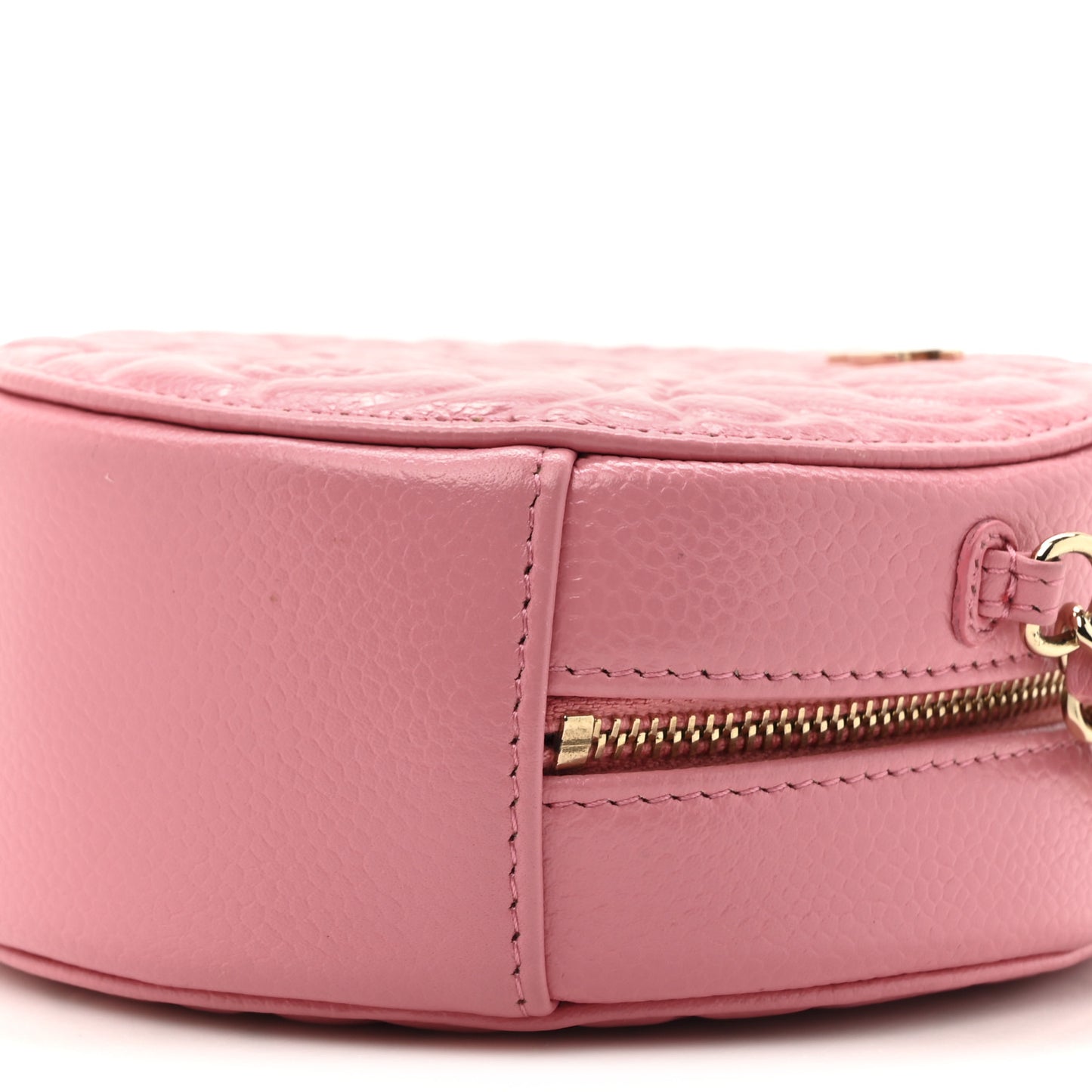 Caviar Camellia Embossed Round Clutch With Chain Pink