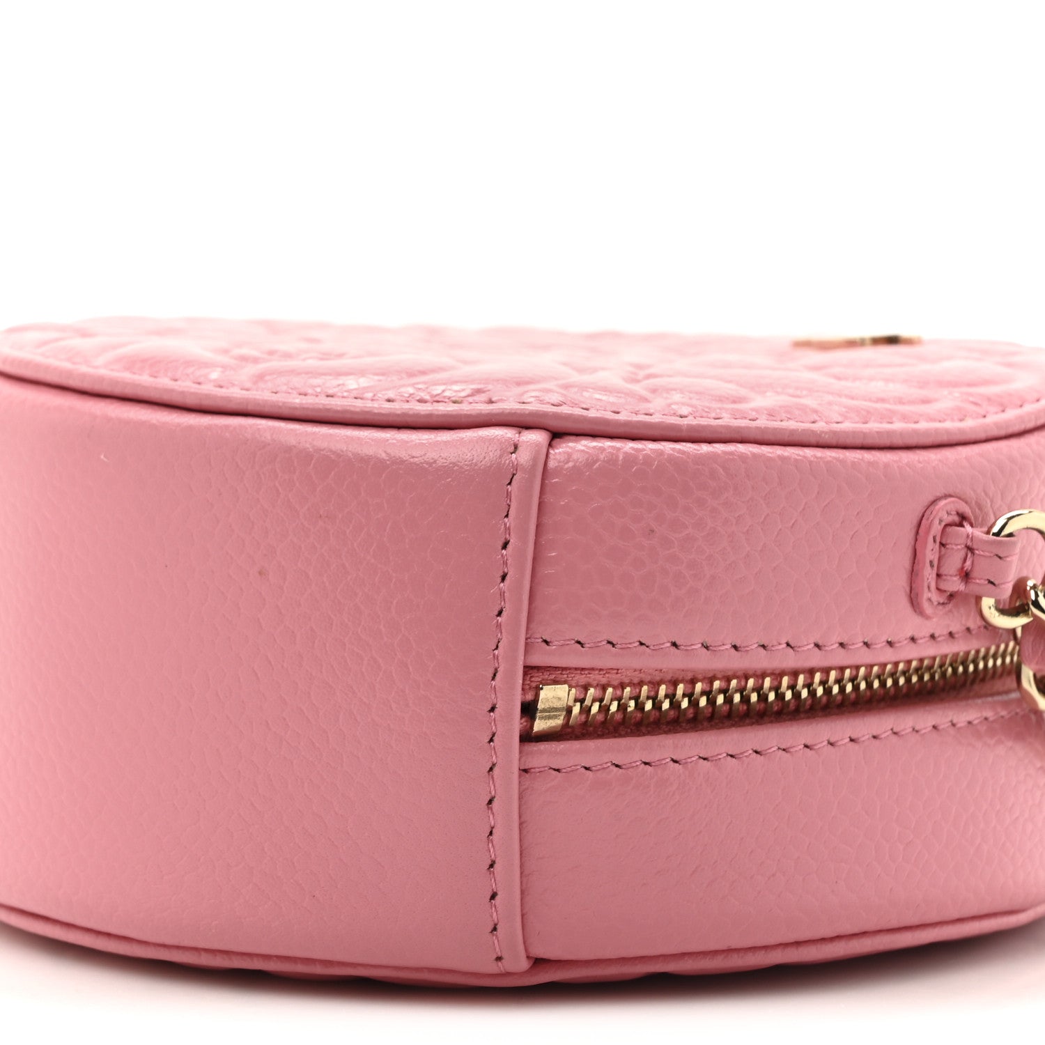 Chanel Caviar Camellia Embossed Round Clutch With Chain Pink 9 of 11