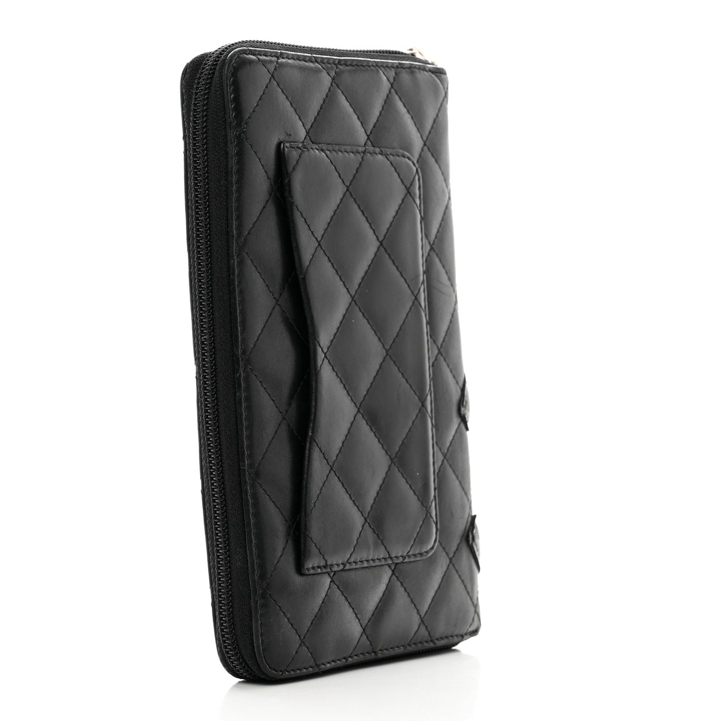 Calfskin Cambon Zip Around Organizer Wallet Black