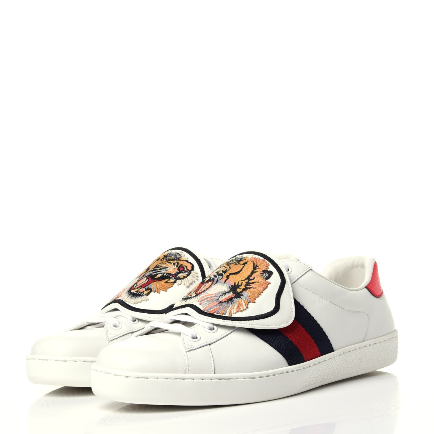 Gucci Calfskin Ayers Web Tiger Embroidered Mens Ace Sneakers 8.5 White 3 of 15