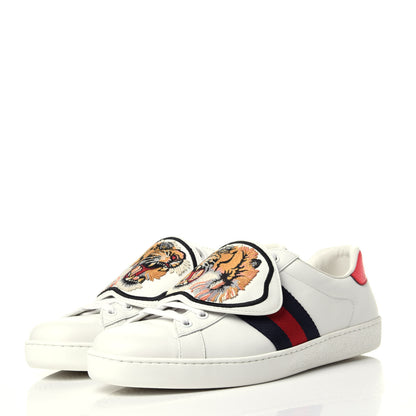 Gucci Calfskin Ayers Web Tiger Embroidered Mens Ace Sneakers 8.5 White 3 of 15