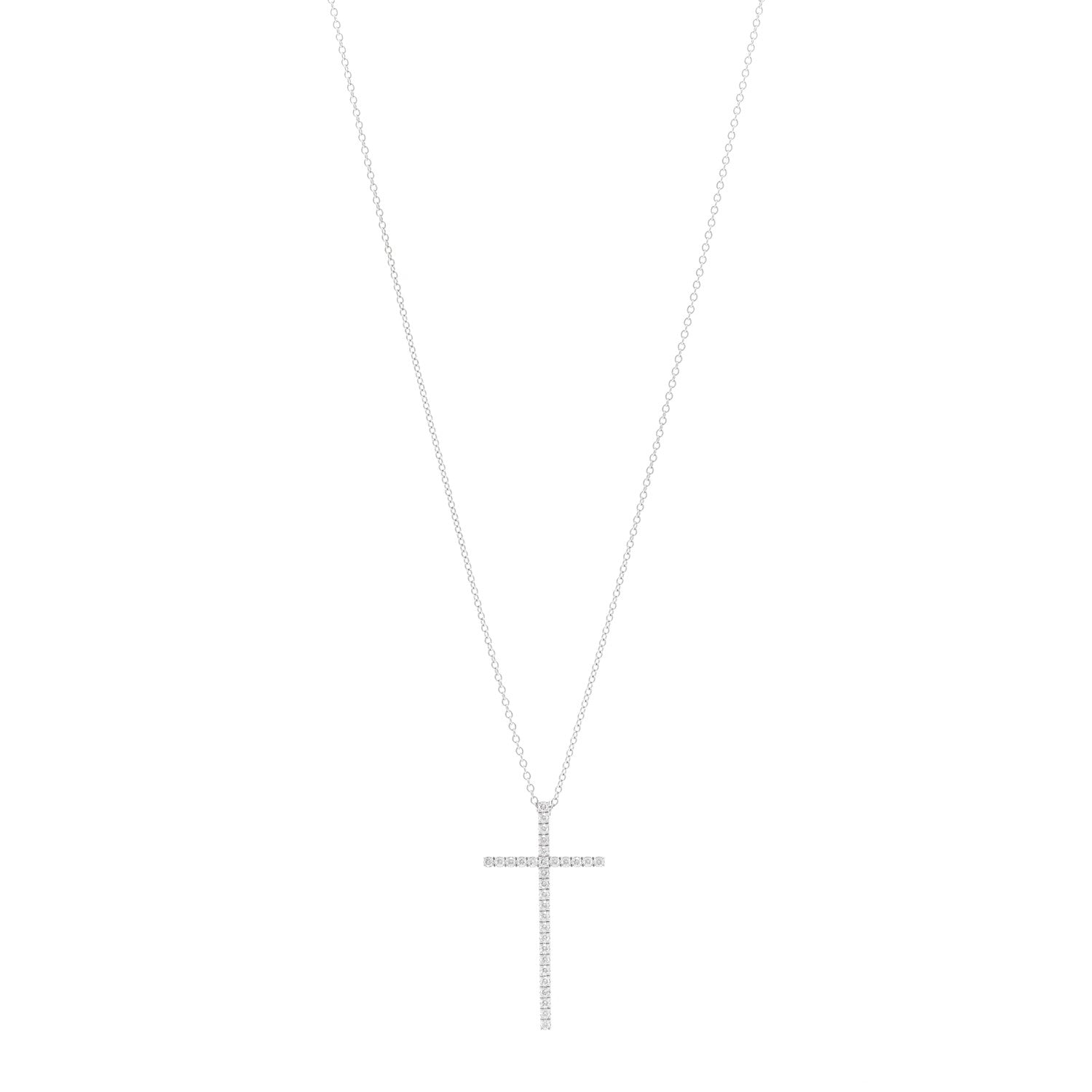 Tiffany 18K White Gold Diamond Metro Cross Pendant Necklace 1 of 5