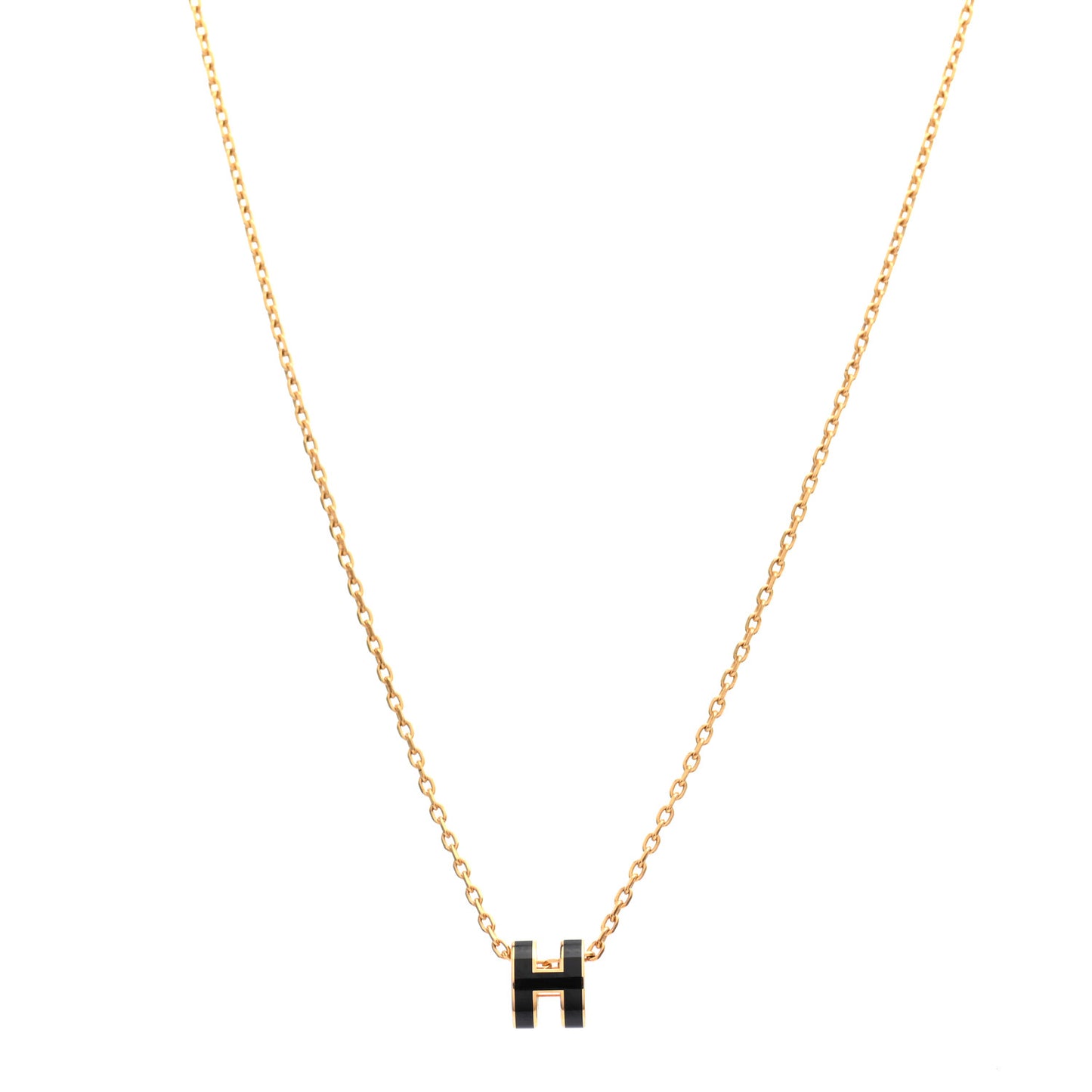 Lacquered Gold Mini Pop H Pendant Necklace Black