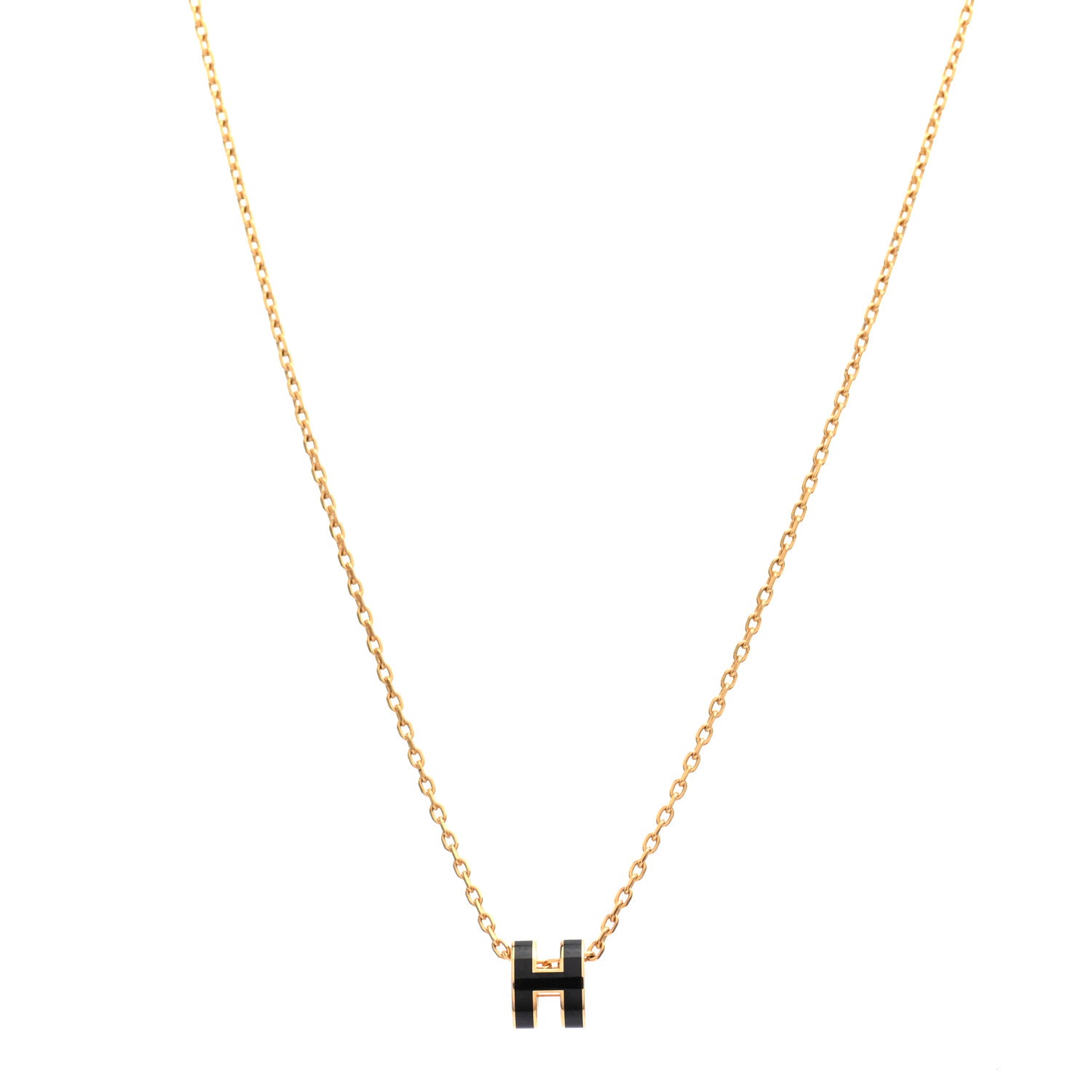 Hermes Lacquered Gold Mini Pop H Pendant Necklace Black 1 of 5
