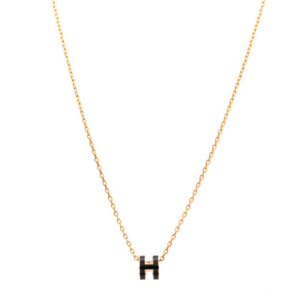 Hermes Lacquered Gold Mini Pop H Pendant Necklace Black 1 of 5