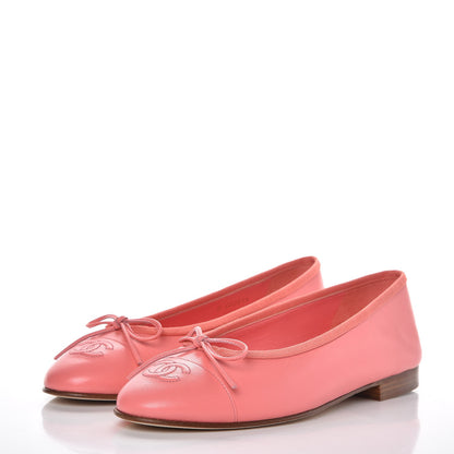 Chanel Goatskin Cap Toe CC Ballerina Flats 38.5 Pink 3 of 9
