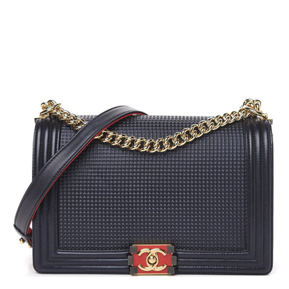 Chanel Lambskin Embossed New Medium Boy Cube Flap Navy 1 of 11
