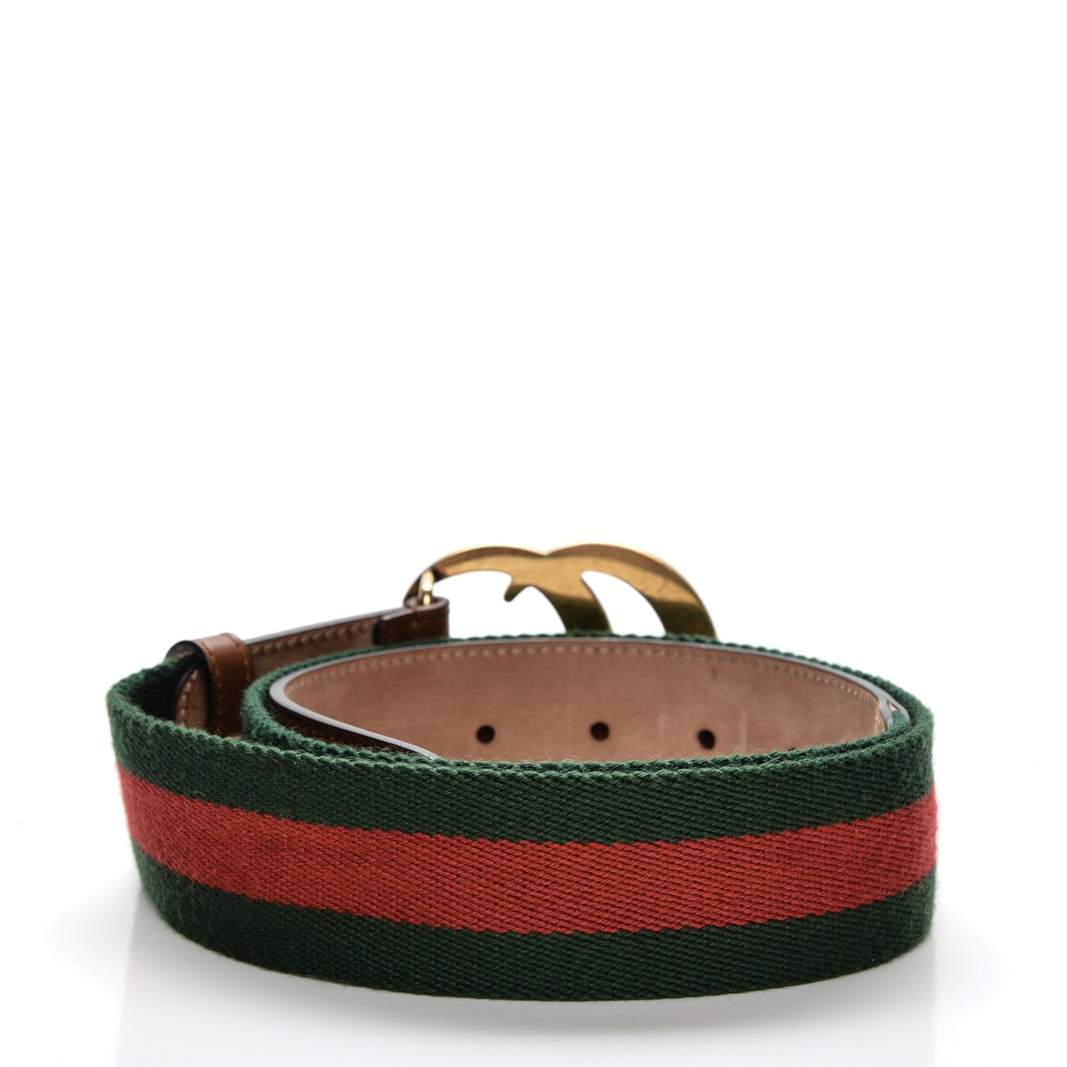 Gucci Nylon Calfskin Double G Web 40mm Belt 85 34 Green Red Cuir 3 of 4