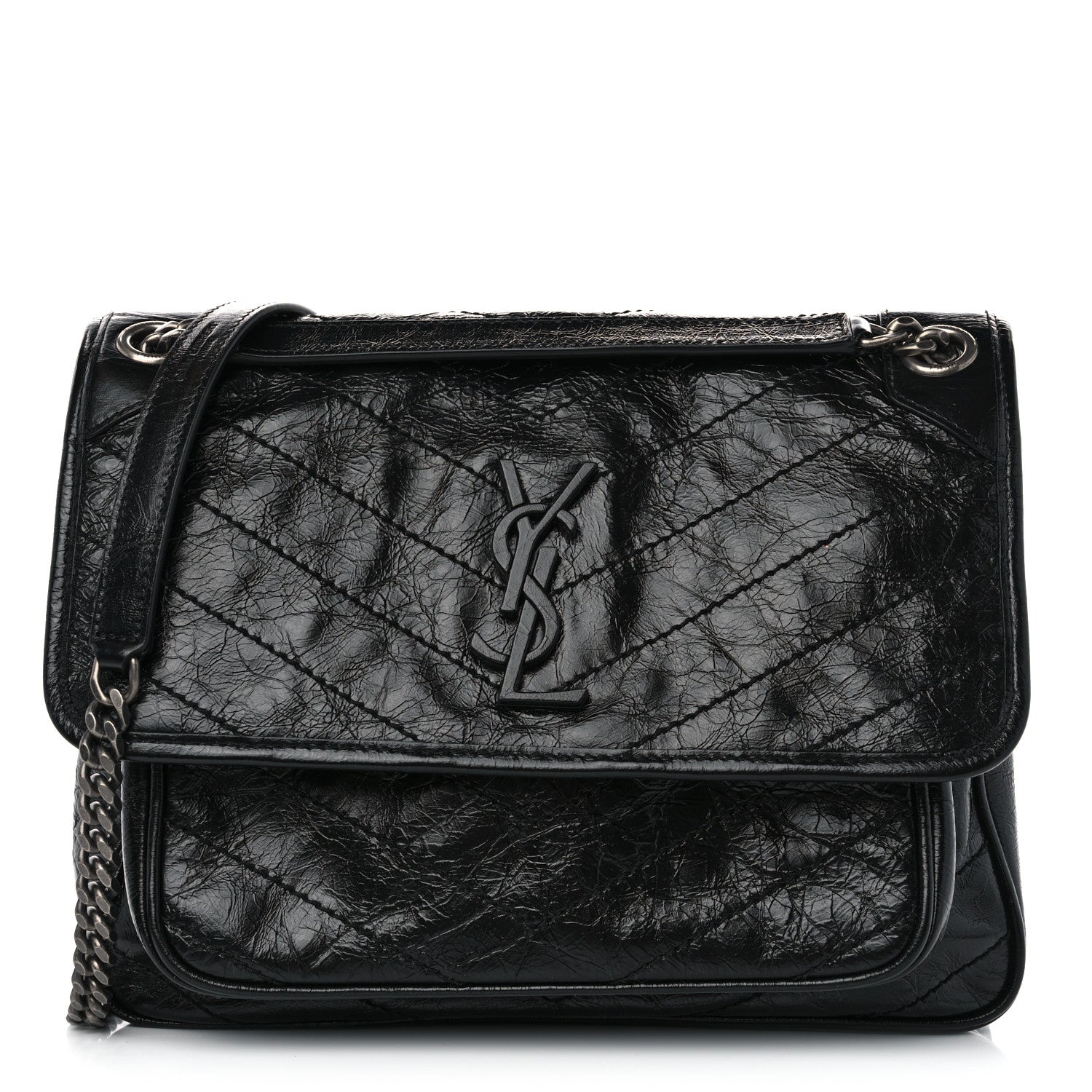 Saint Laurent Crinkled Calfskin Matelasse Monogram Medium Niki Chain Satchel Black 1 of 10
