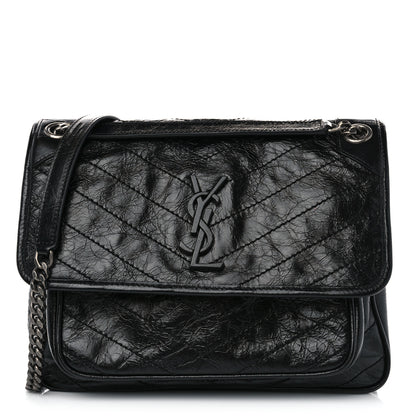 Saint Laurent Crinkled Calfskin Matelasse Monogram Medium Niki Chain Satchel Black 1 of 10