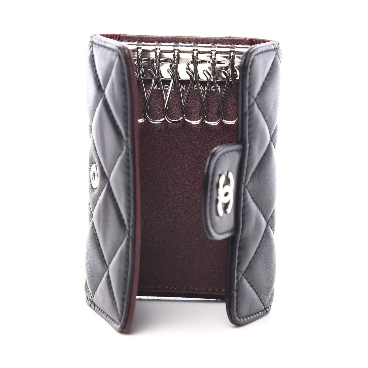 Lambskin Quilted 6 Key Holder Black