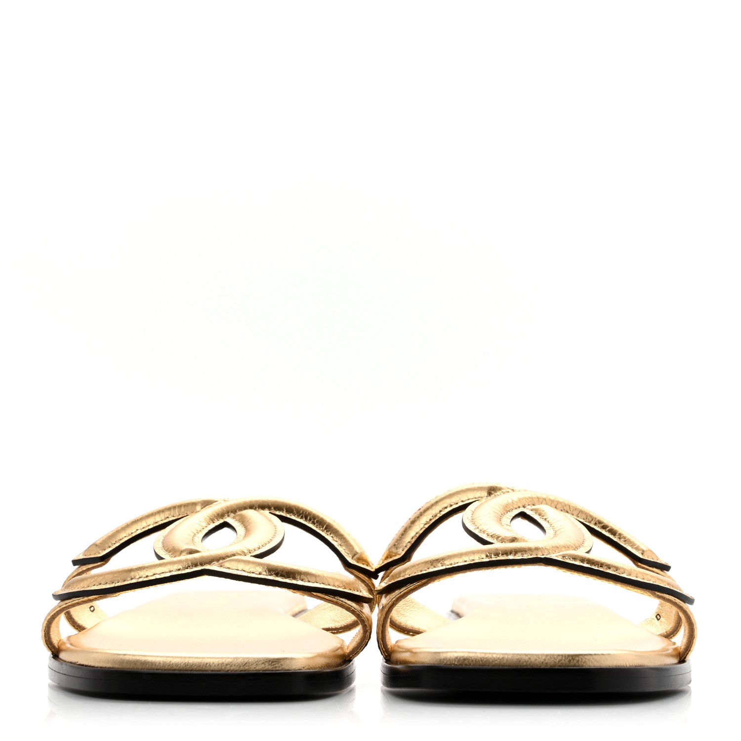 Chanel Crackled Laminated Calfskin CC Cut Out Mules Sandals 37 Gold 3 of 10