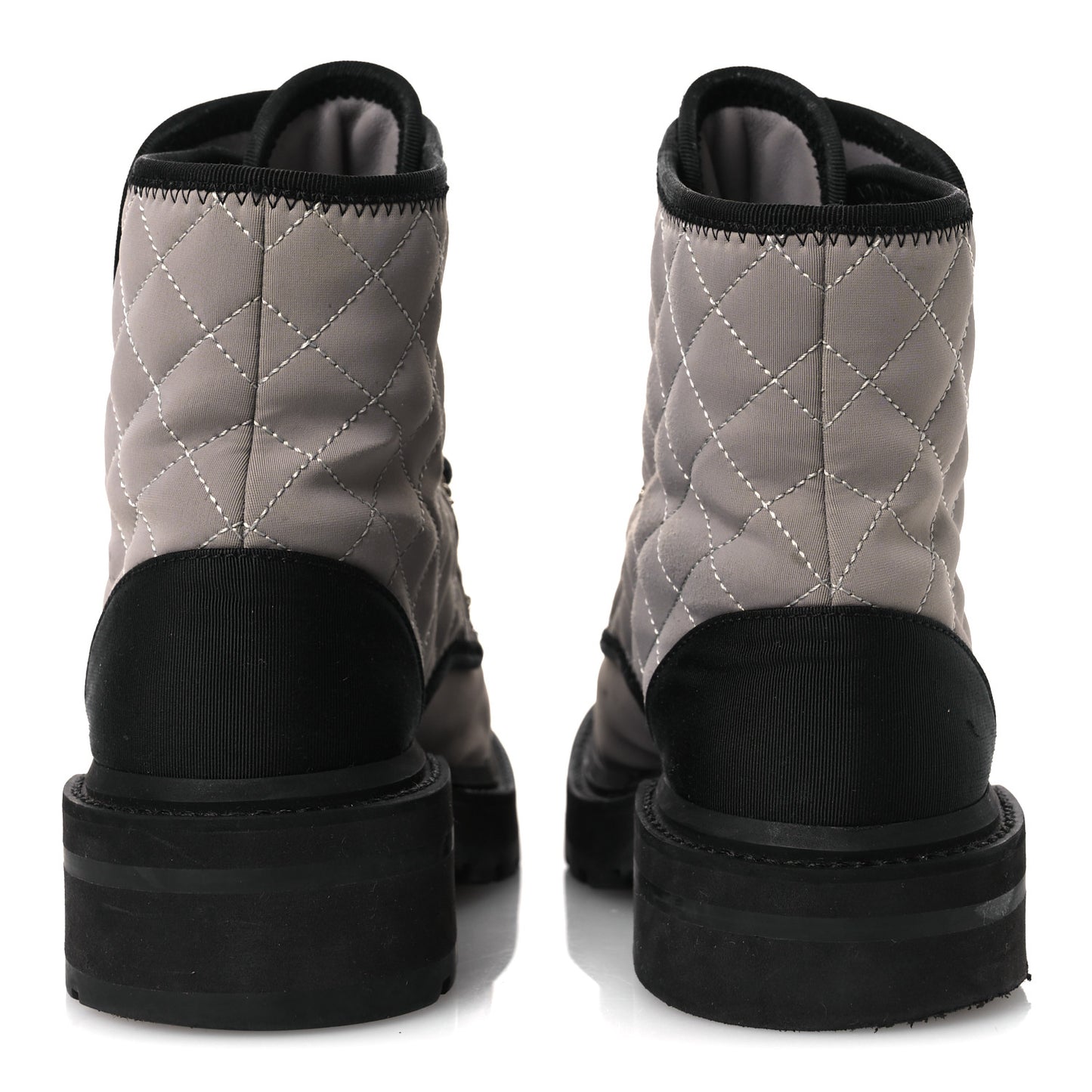 Fabric Grosgrain Quilted Cap Toe Lace Up Combat Boots 36.5 Gray
