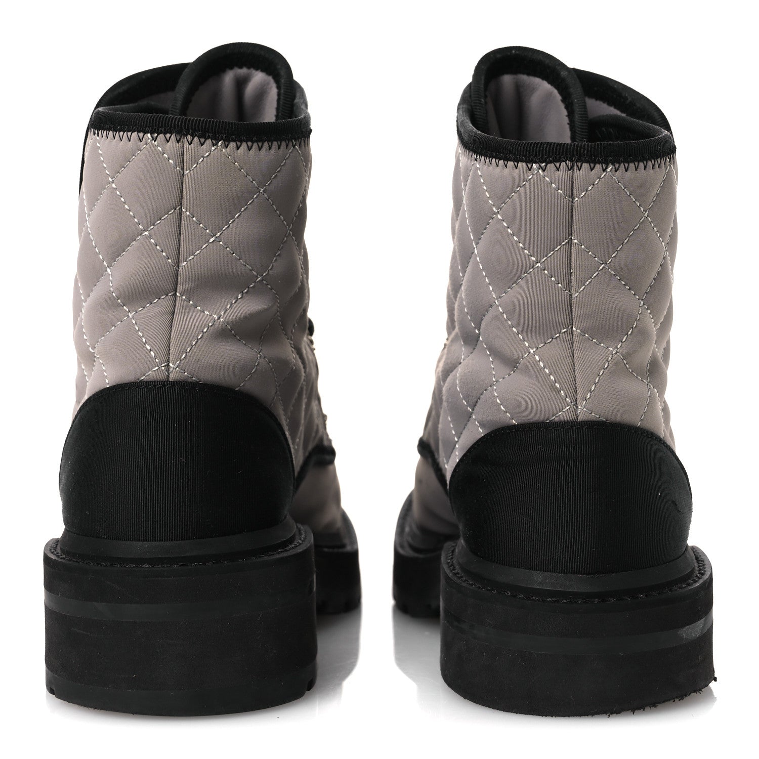 Chanel Fabric Grosgrain Quilted Cap Toe Lace Up Combat Boots 36.5 Gray 6 of 12