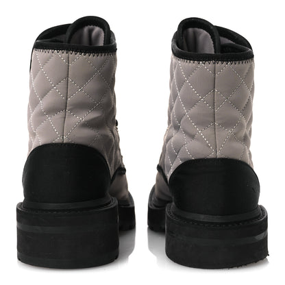 Chanel Fabric Grosgrain Quilted Cap Toe Lace Up Combat Boots 36.5 Gray 6 of 12