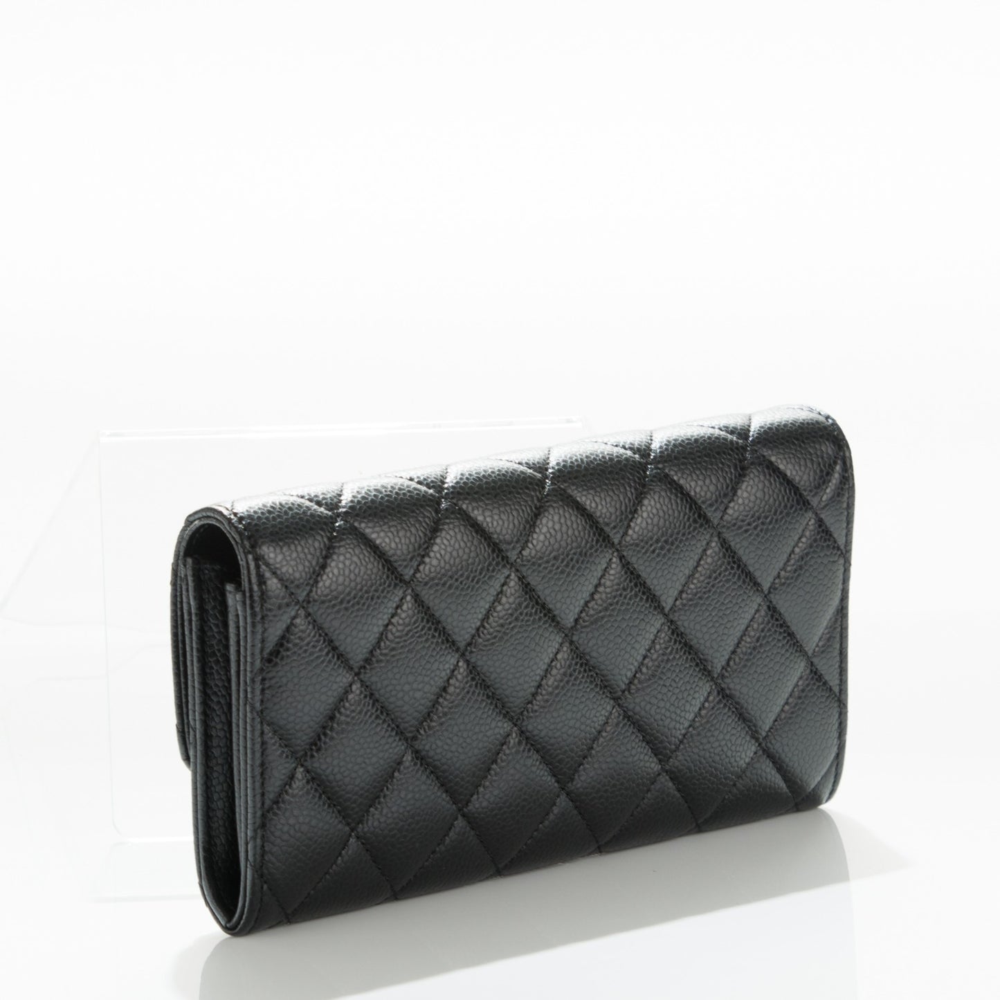Caviar Quilted Large Gusset Flap Wallet Black