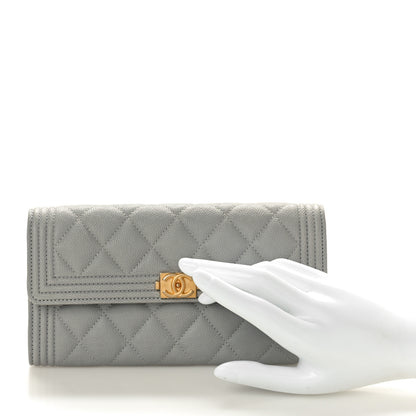 Chanel Caviar Quilted Large Boy Gusset Flap Wallet Grey 2 of 9