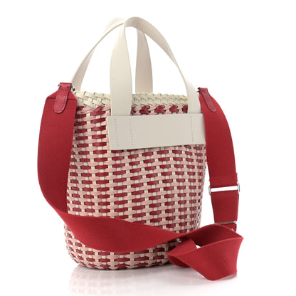 Miu Miu Polyurethane Calfskin Woven Tri-Color Bucket Bag Red Cream Pink 3 of 10
