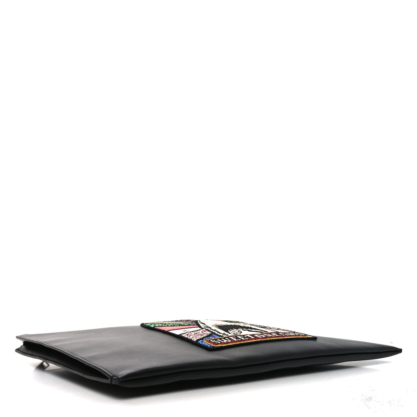 Calfskin Sweet Dreams Shark Zipped Pouch Black