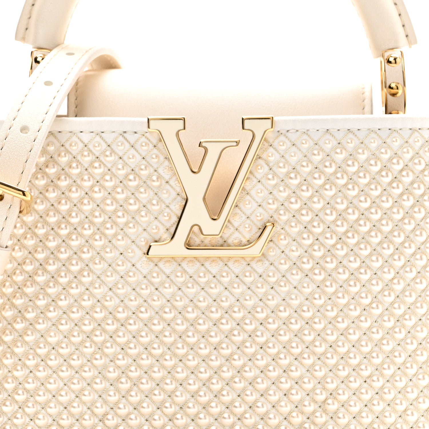 Louis Vuitton Metallic Calfskin Satin Pearl Embellished Mini Treasure Capucines Cream 7 of 9