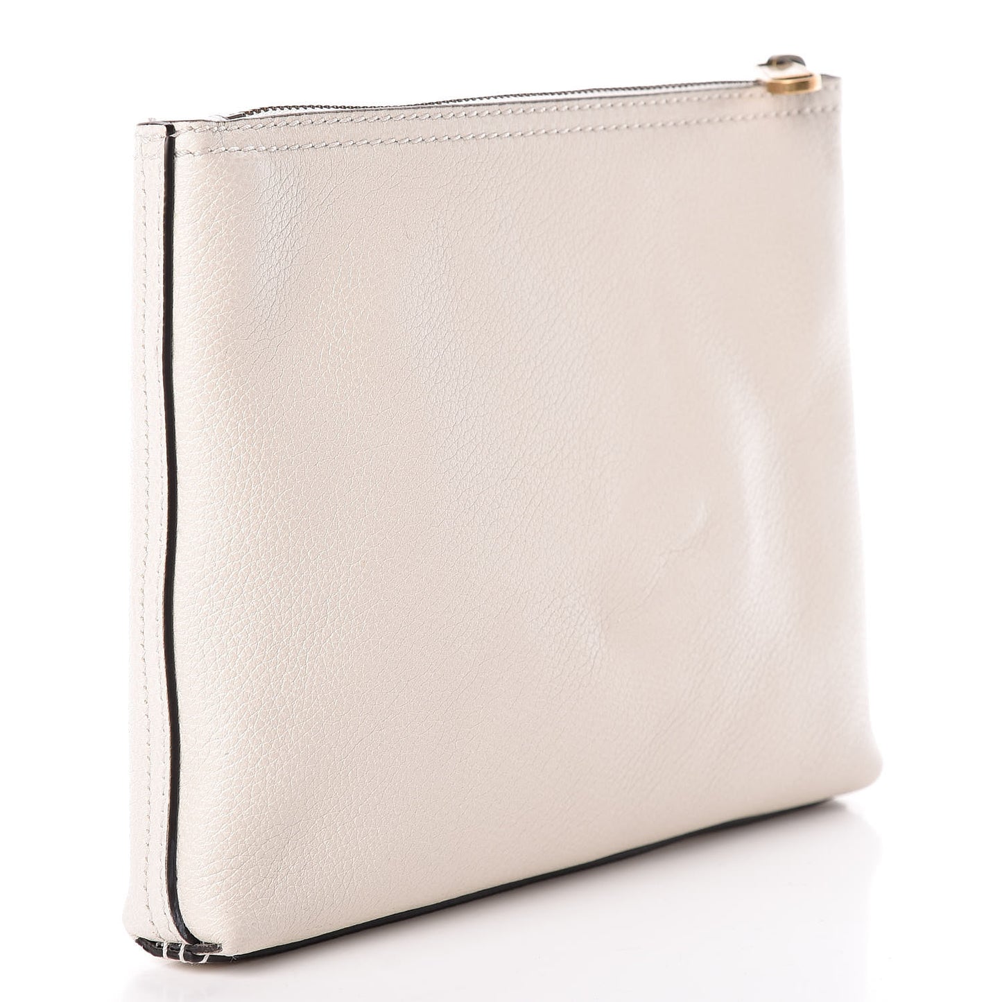 Pebbled Calfskin Medium Logo Portfolio Clutch White