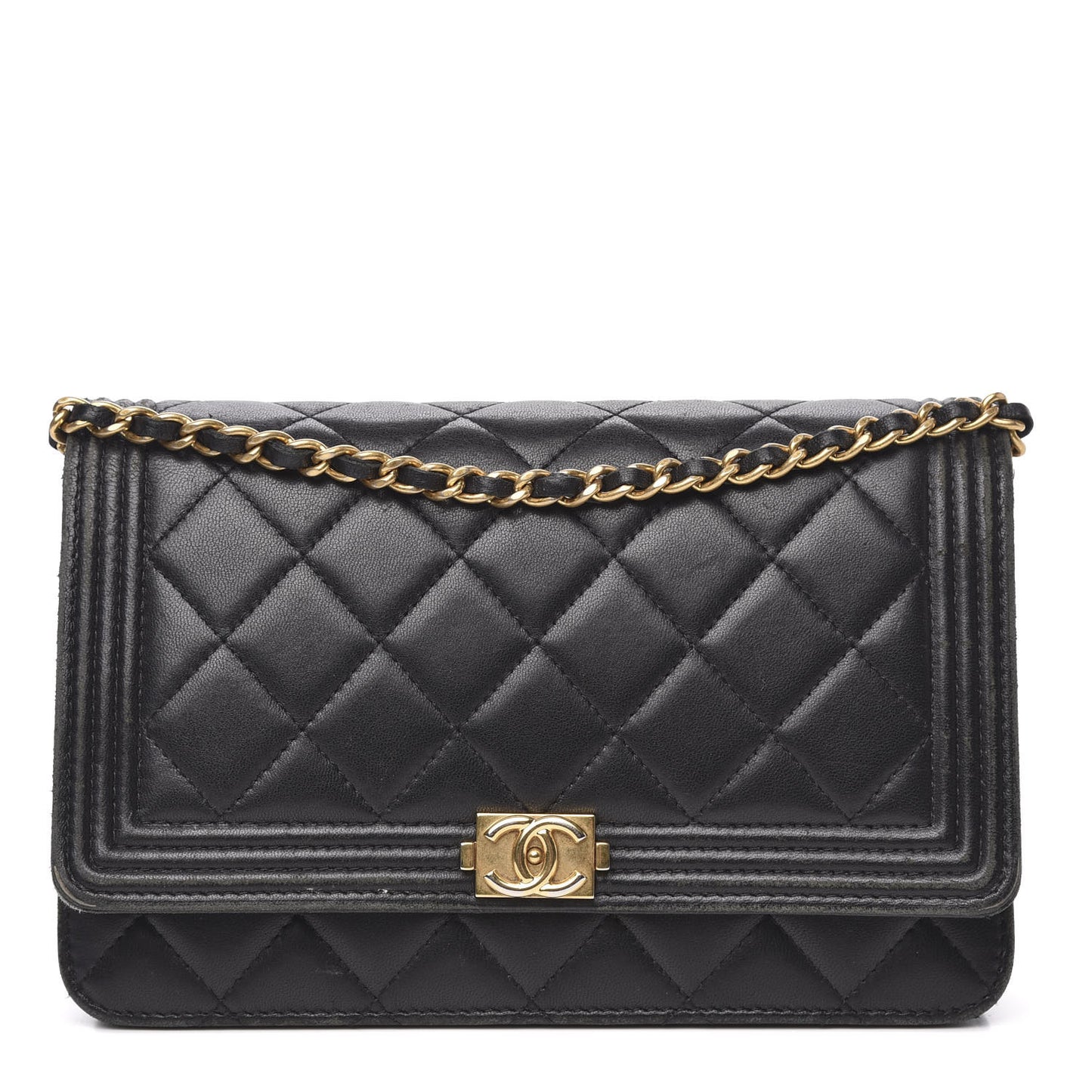 Lambskin Quilted Boy Wallet On Chain WOC Black