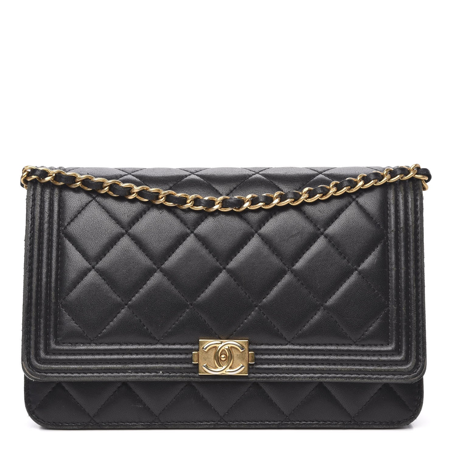 Chanel Lambskin Quilted Boy Wallet On Chain WOC Black 1 of 20