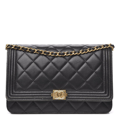 Chanel Lambskin Quilted Boy Wallet On Chain WOC Black 1 of 20