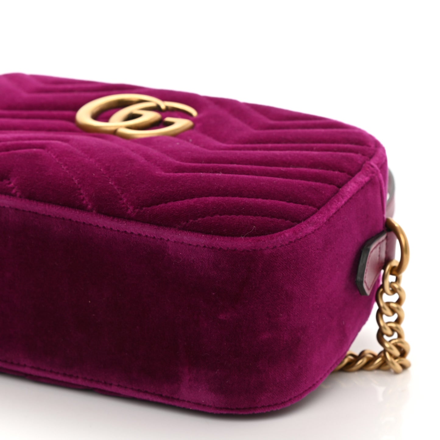 Velvet Matelasse Small GG Marmont Chain Shoulder Bag Fuchsia Violet Cyclamen