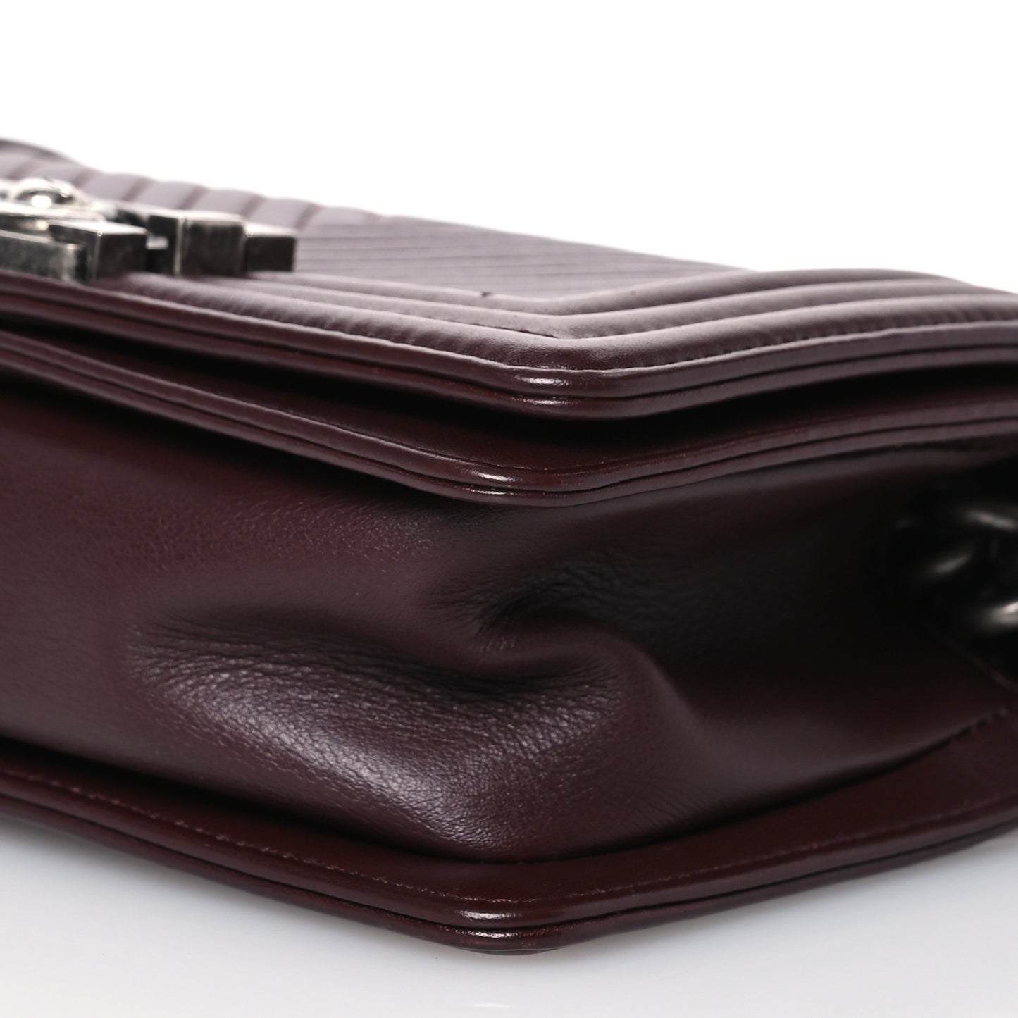 Calfskin Chevron Quilted Small Boy Flap Burgundy