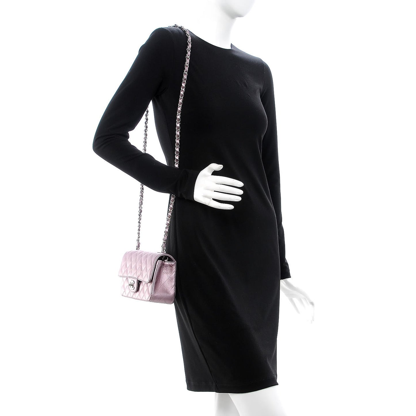 Metallic Calfskin Quilted Mini Rectangular Flap Pink
