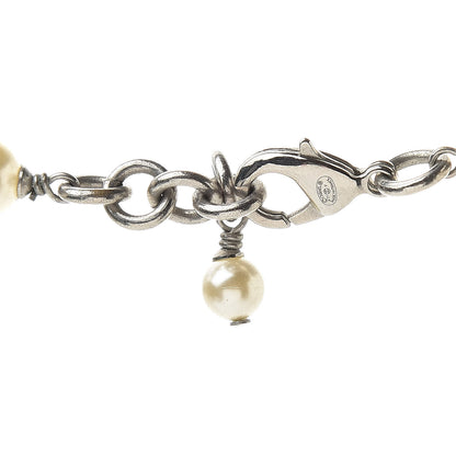 Chanel Graduated Pearl Crystal CC Long Necklace Silver 4 of 4