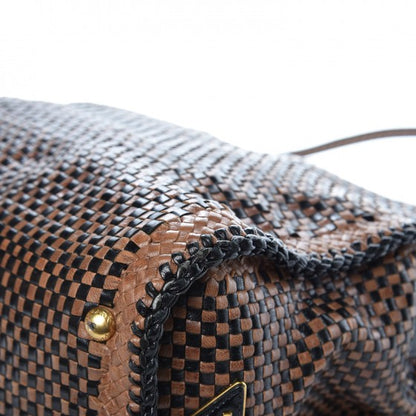 Prada Goatskin Woven Top Handle Satchel Black Tan 16 of 20