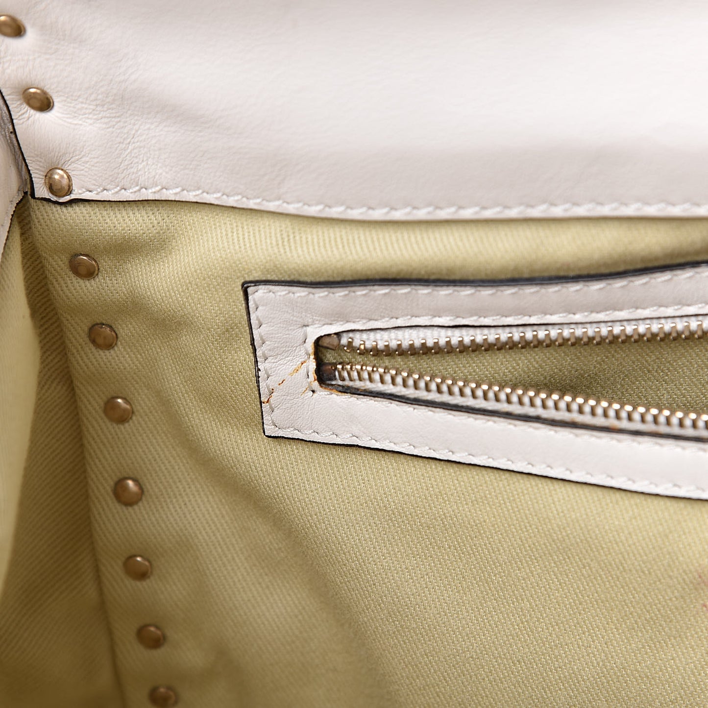 Vitello Rockstud Single Handle Flap Tote White