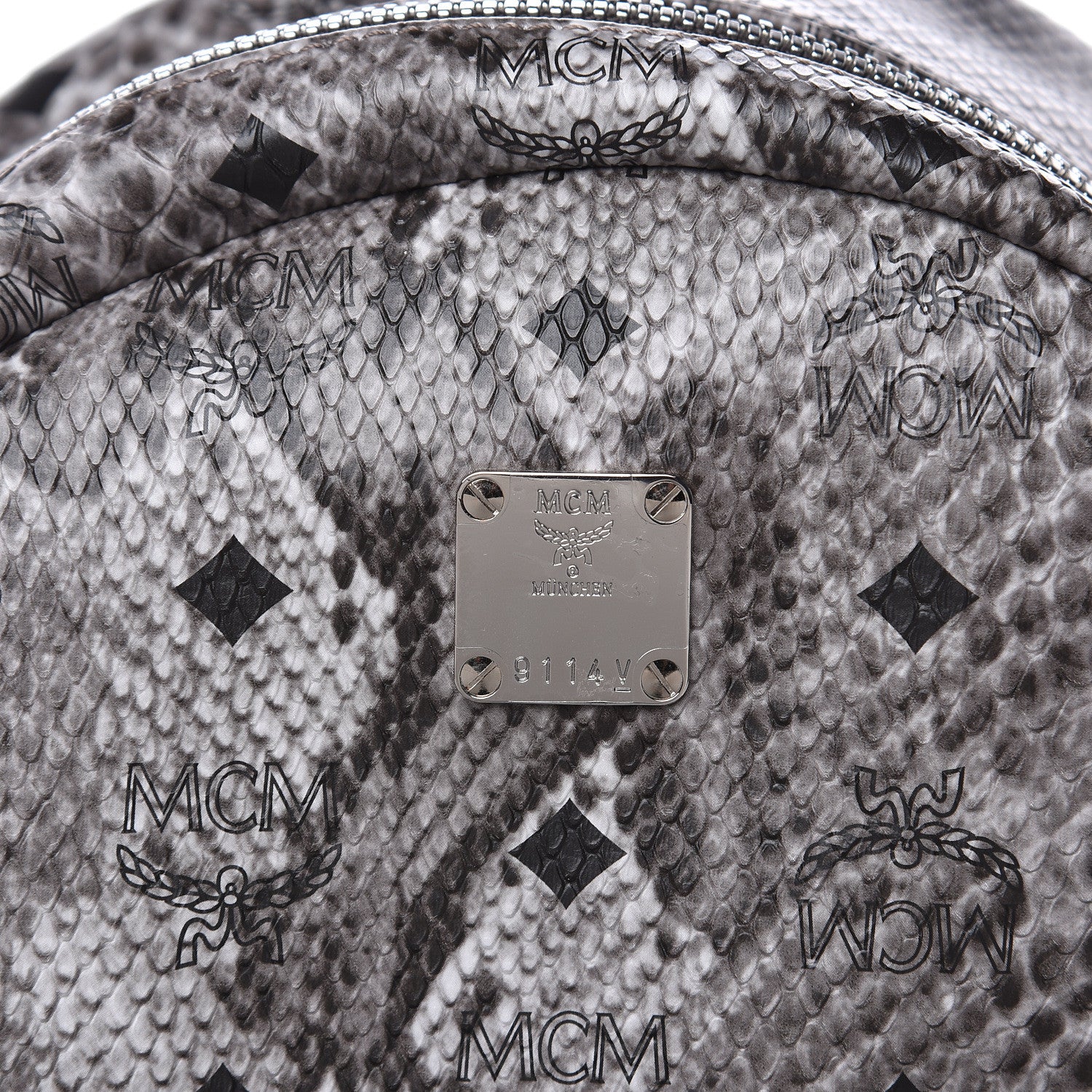MCM Visetos Snakeskin Printed Small Stark Backpack Light Grey 7 of 9