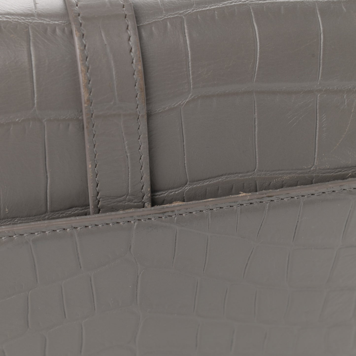 Calfskin Crocodile Embossed Medium College Monogram Satchel Gray