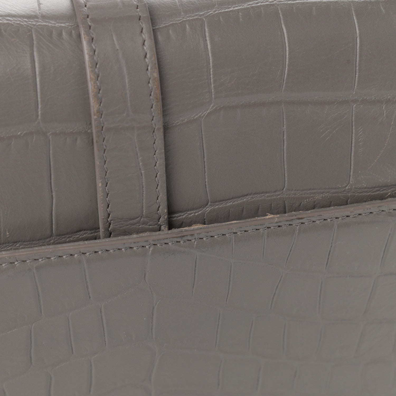 Saint Laurent Calfskin Crocodile Embossed Medium College Monogram Satchel Gray 12 of 14