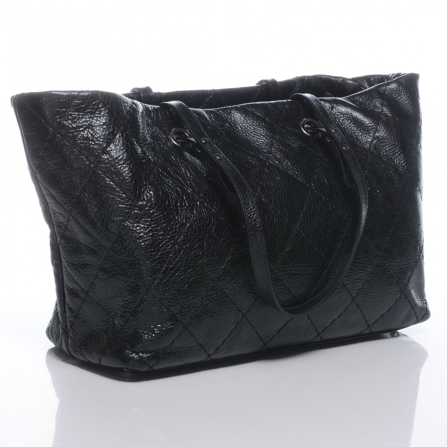 Glazed Calfskin Large On The Road Tote Black